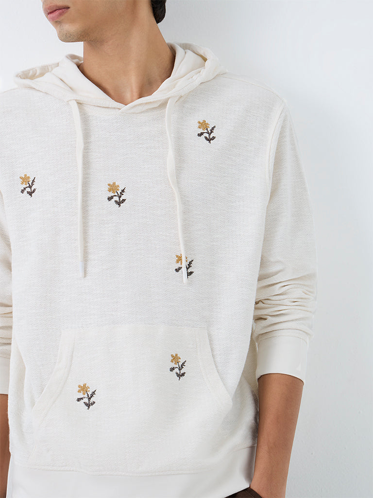 ETA Off-White Floral Embroidered Relaxed-Fit Cotton Sweatshirt