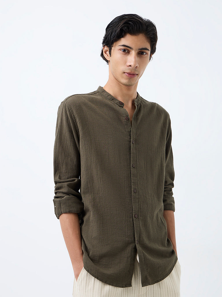 ETA Olive Textured Relaxed-Fit Cotton Shirt