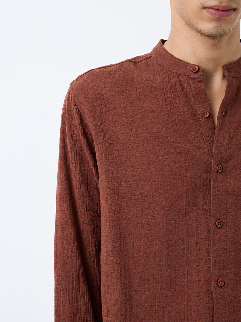 ETA Dark Rust Crinkle-Textured Relaxed-Fit Cotton Shirt