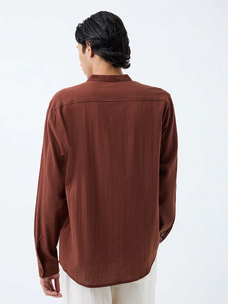 ETA Dark Rust Crinkle-Textured Relaxed-Fit Cotton Shirt