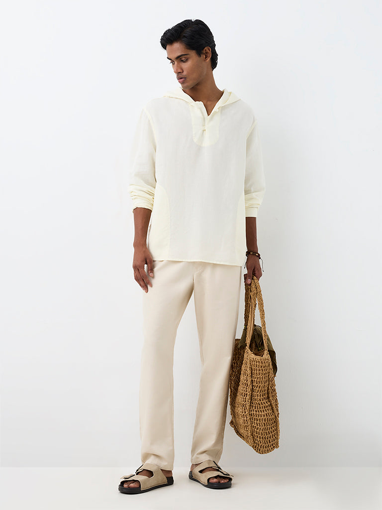 ETA Off-White Solid Relaxed-Fit Hooded Cotton-Blend Shirt