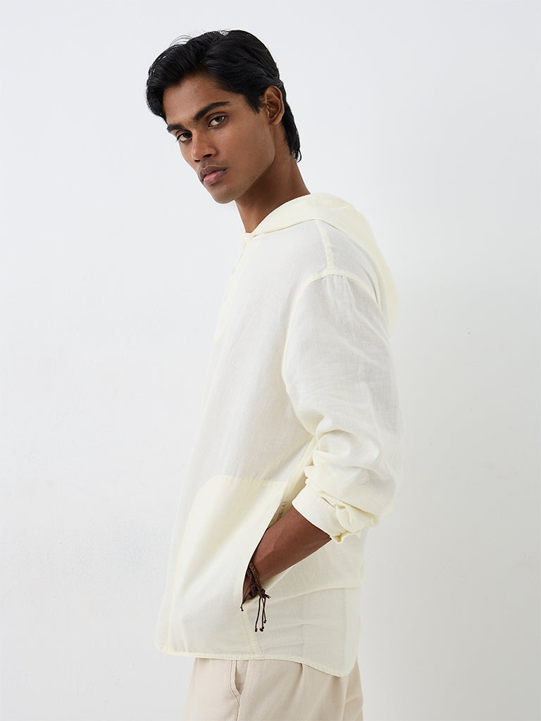 ETA Off-White Solid Relaxed-Fit Hooded Cotton-Blend Shirt