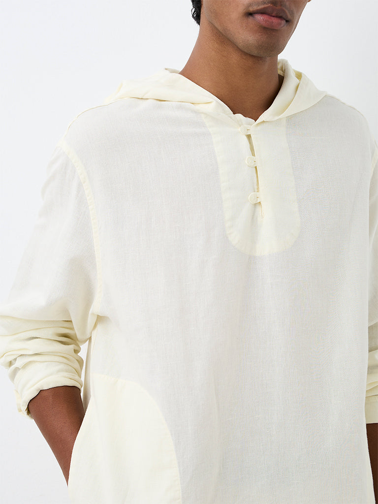 ETA Off-White Solid Relaxed-Fit Hooded Cotton-Blend Shirt