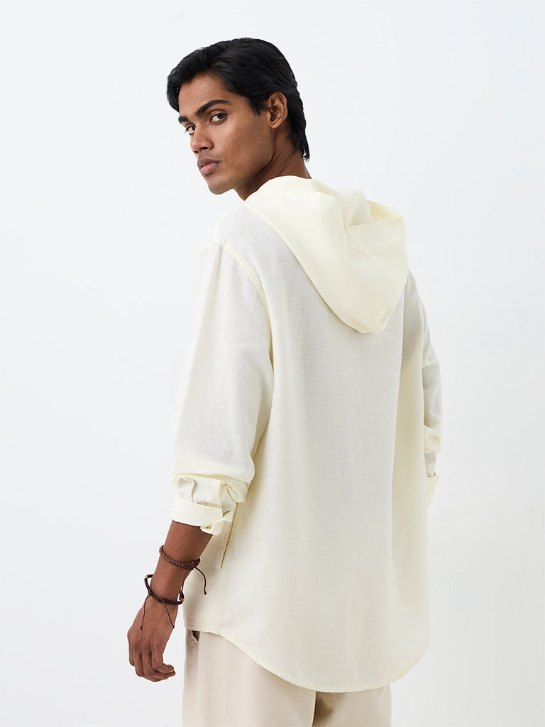 ETA Off-White Solid Relaxed-Fit Hooded Cotton-Blend Shirt