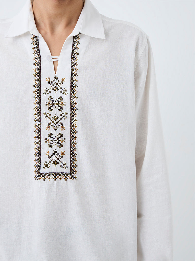 ETA Off-White Embroidered Relaxed-Fit Cotton-Blend Shirt