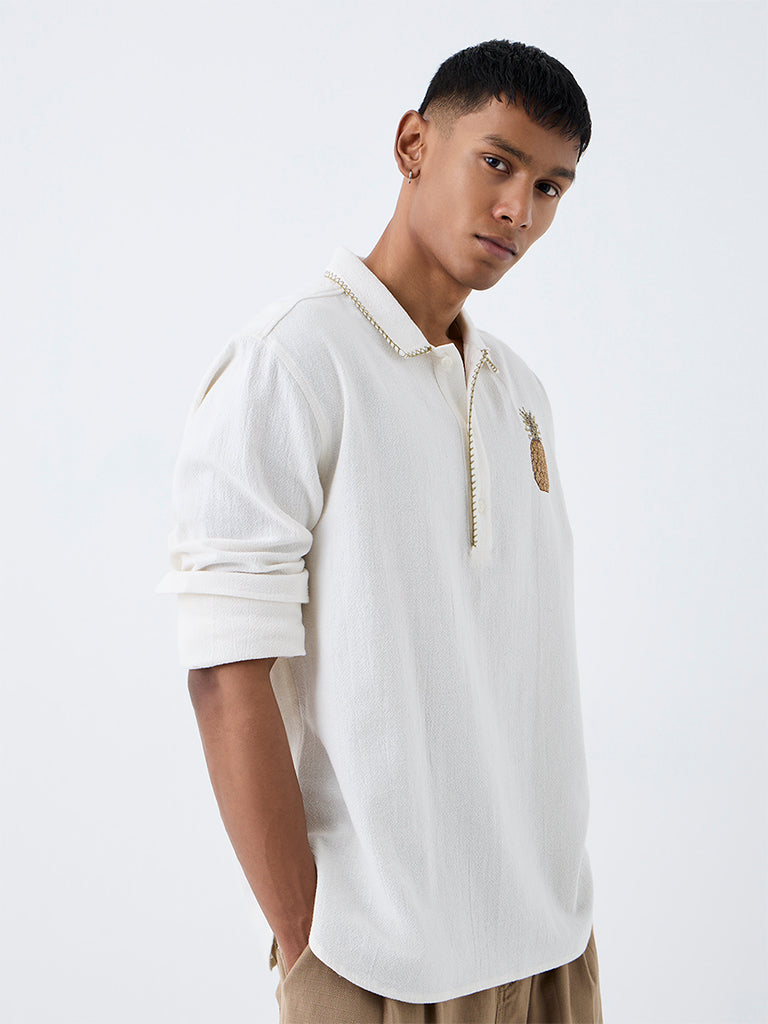ETA Off-White Pineapple Embroidered Relaxed-Fit Cotton Shirt