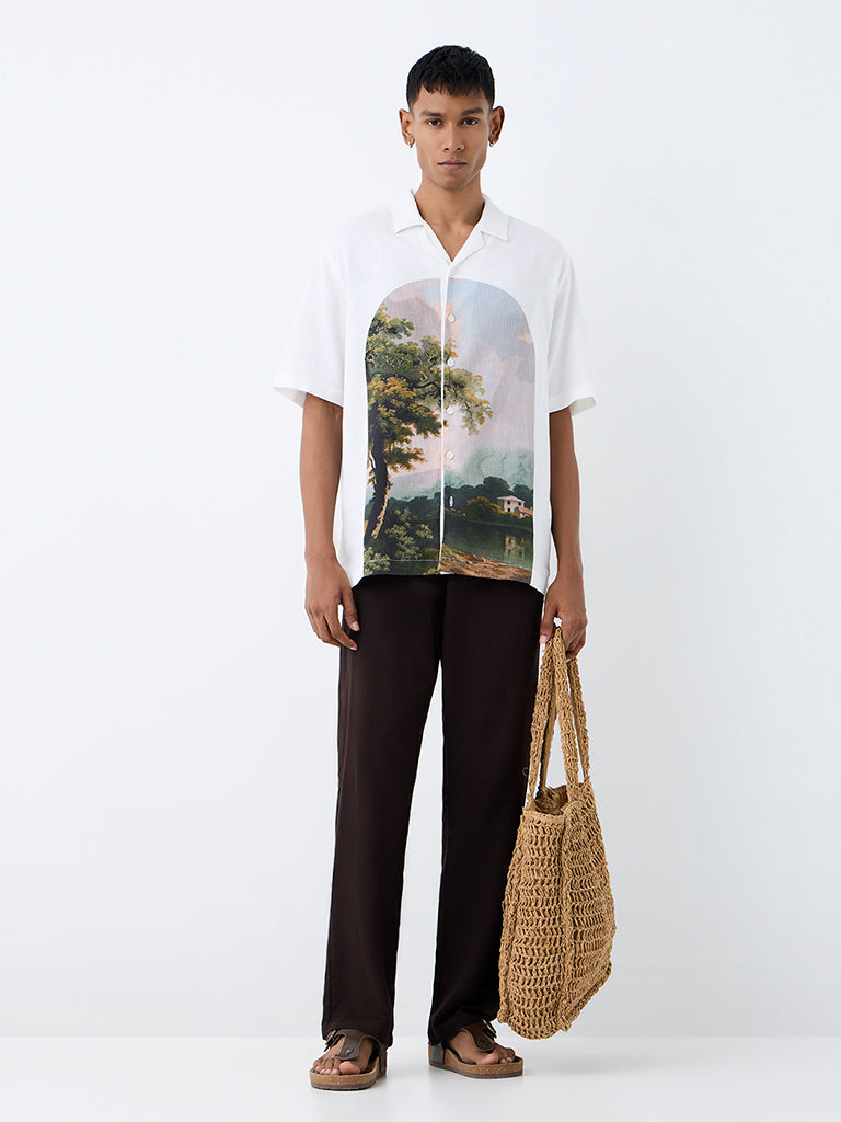ETA White Landscape Printed Relaxed-Fit Shirt