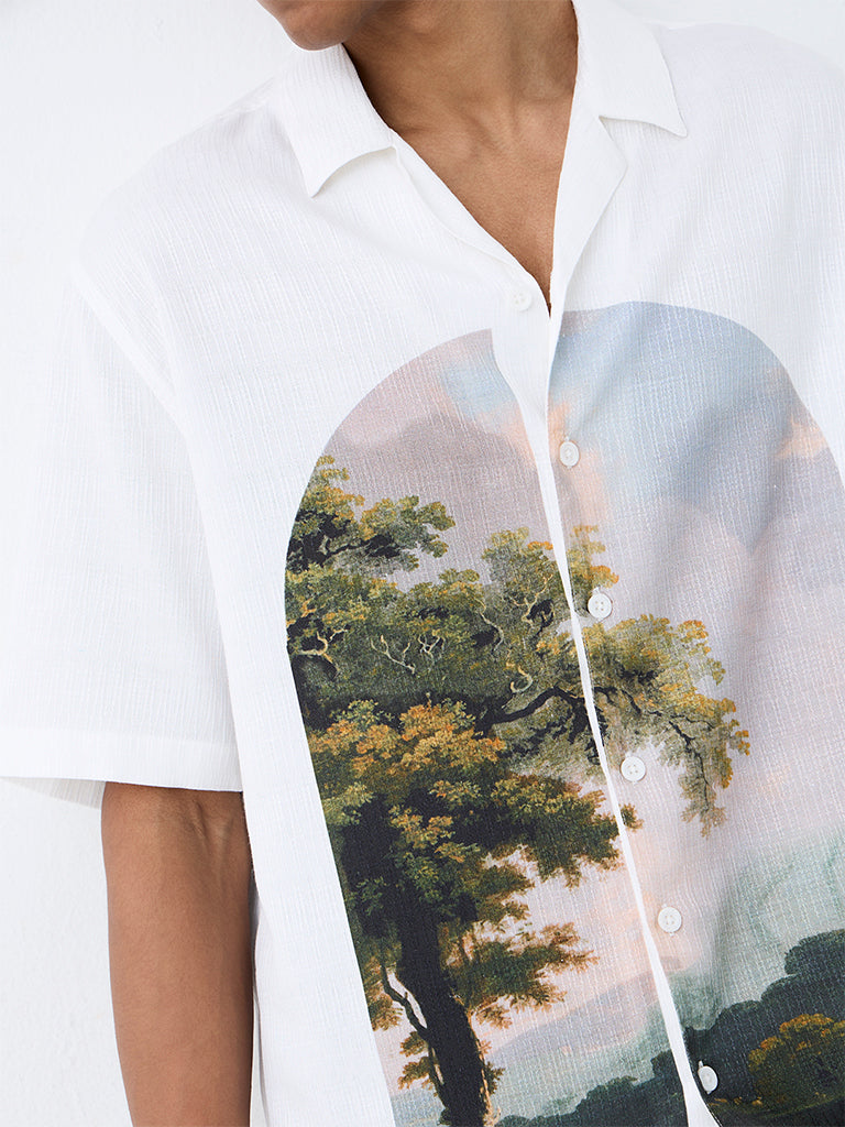 ETA White Landscape Printed Relaxed-Fit Shirt