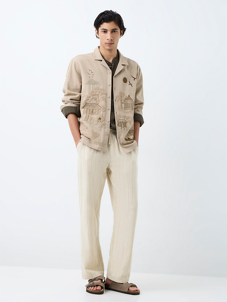 ETA Beige Scenic Embroidered Relaxed-Fit Cotton Shirt