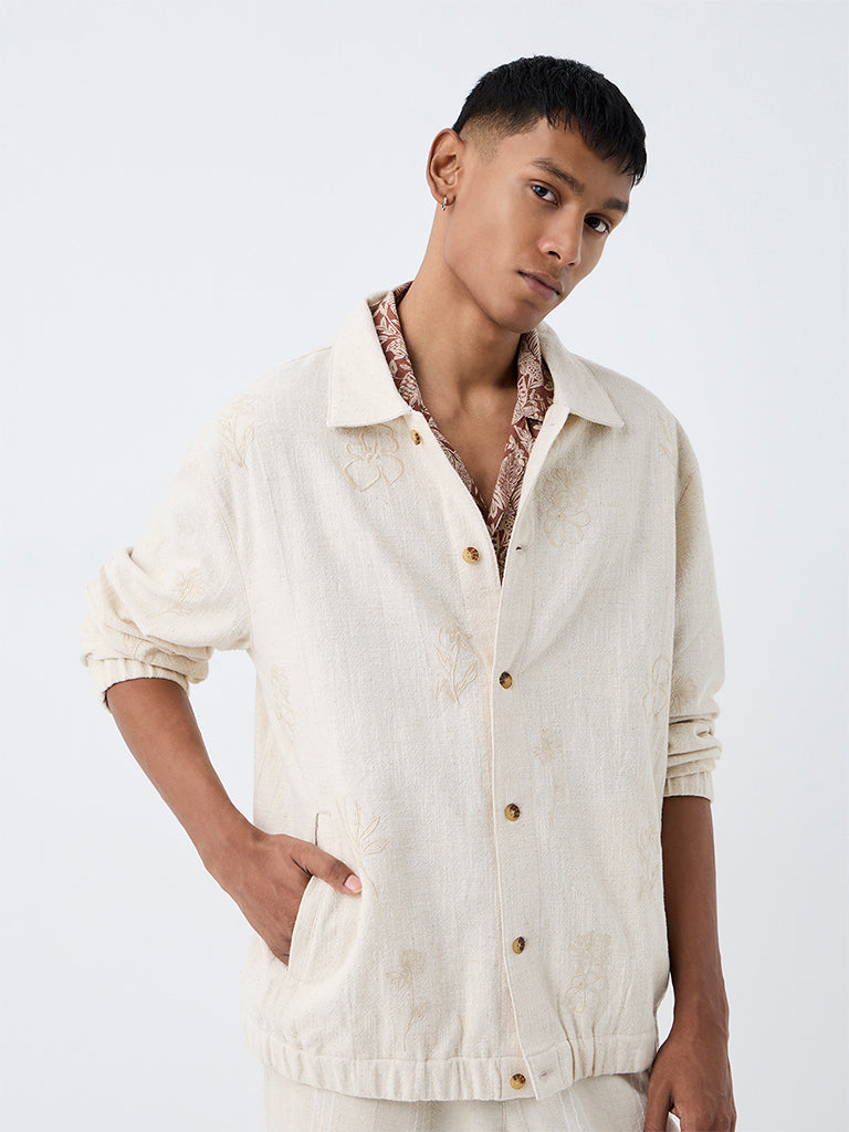 ETA Off-White Floral Embroidered Relaxed-Fit Cotton-Blend Jacket