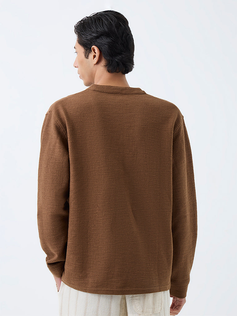 ETA Brown Criss-Cross Tie-Up Relaxed-Fit Cotton-Blend T-Shirt