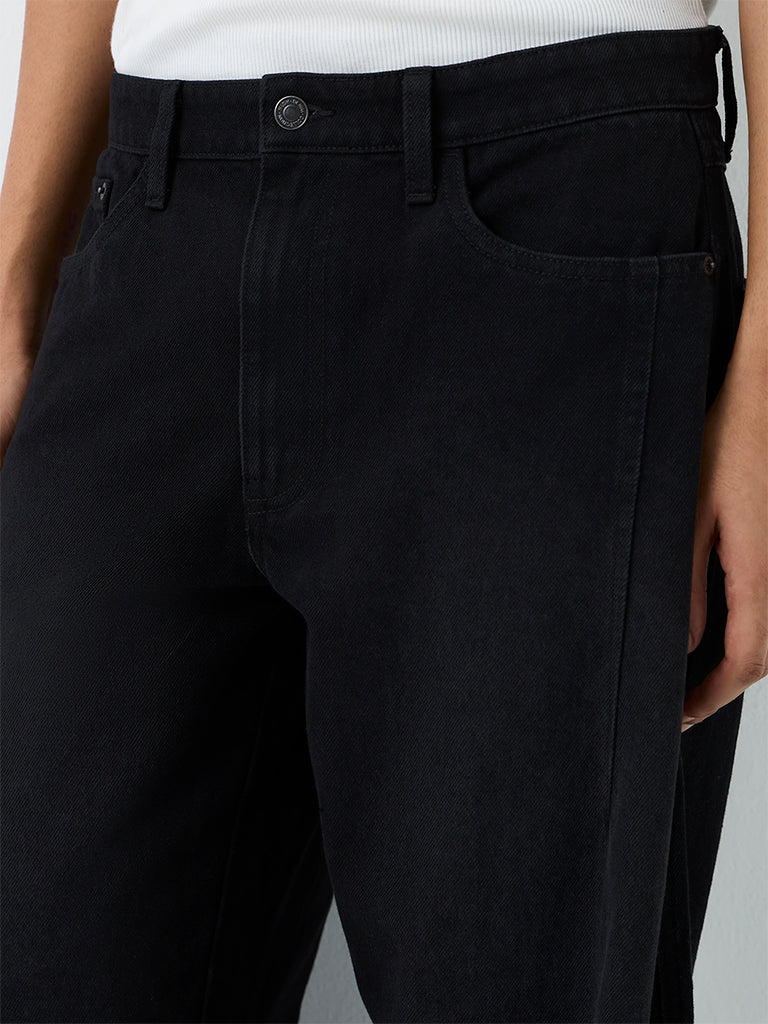 Nuon Black Barrel-Fit Mid-Rise Jeans