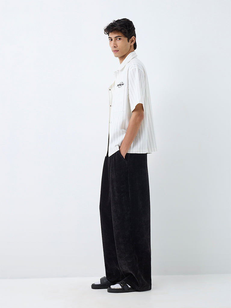 Nuon Black Corduroy Baggy-Fit Mid-Rise Pants