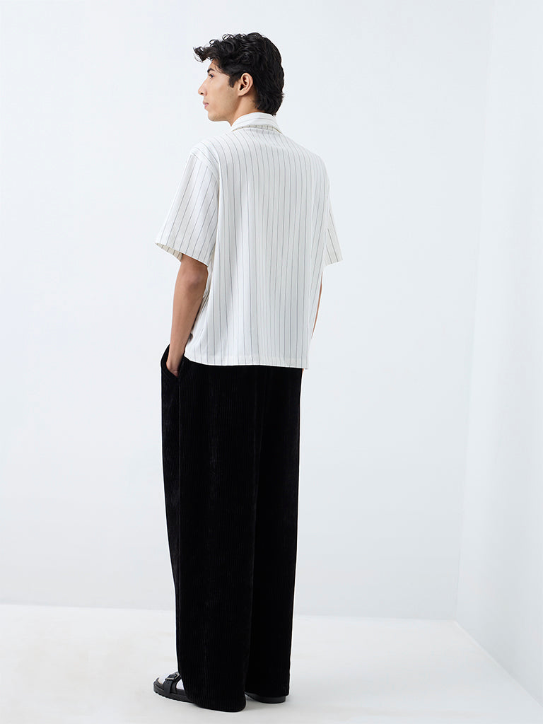 Nuon Black Corduroy Baggy-Fit Mid-Rise Pants