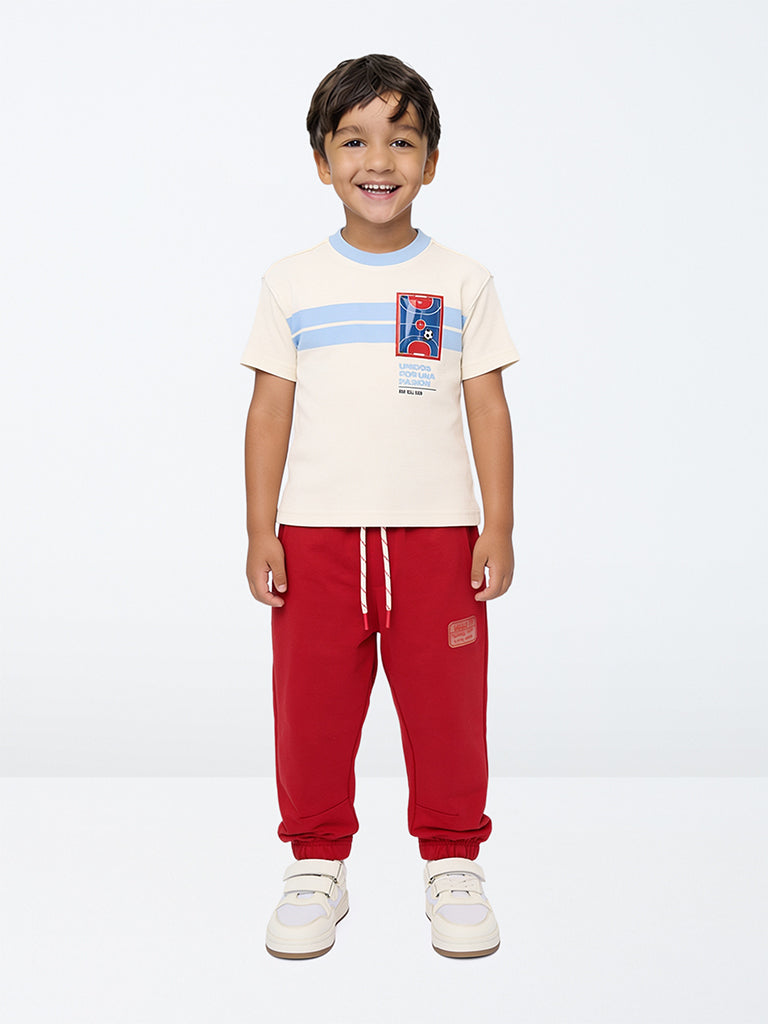 HOP Kids Boys Red Patch-Detail Mid-Rise Cotton-Blend Joggers