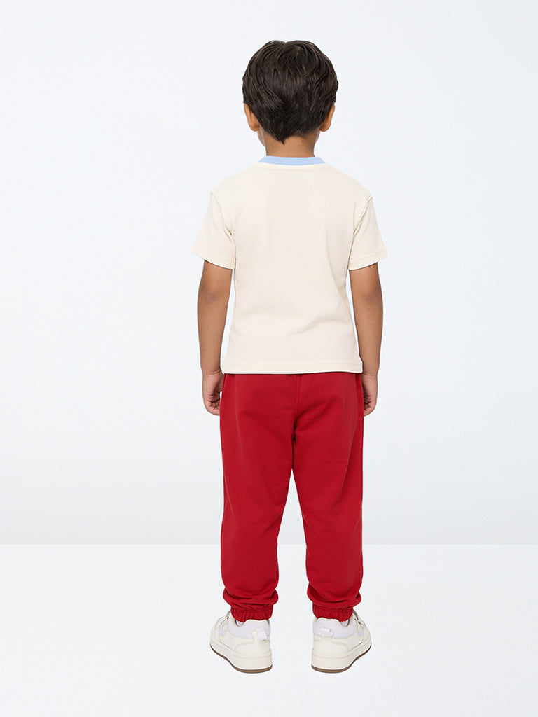 HOP Kids Boys Red Patch-Detail Mid-Rise Cotton-Blend Joggers