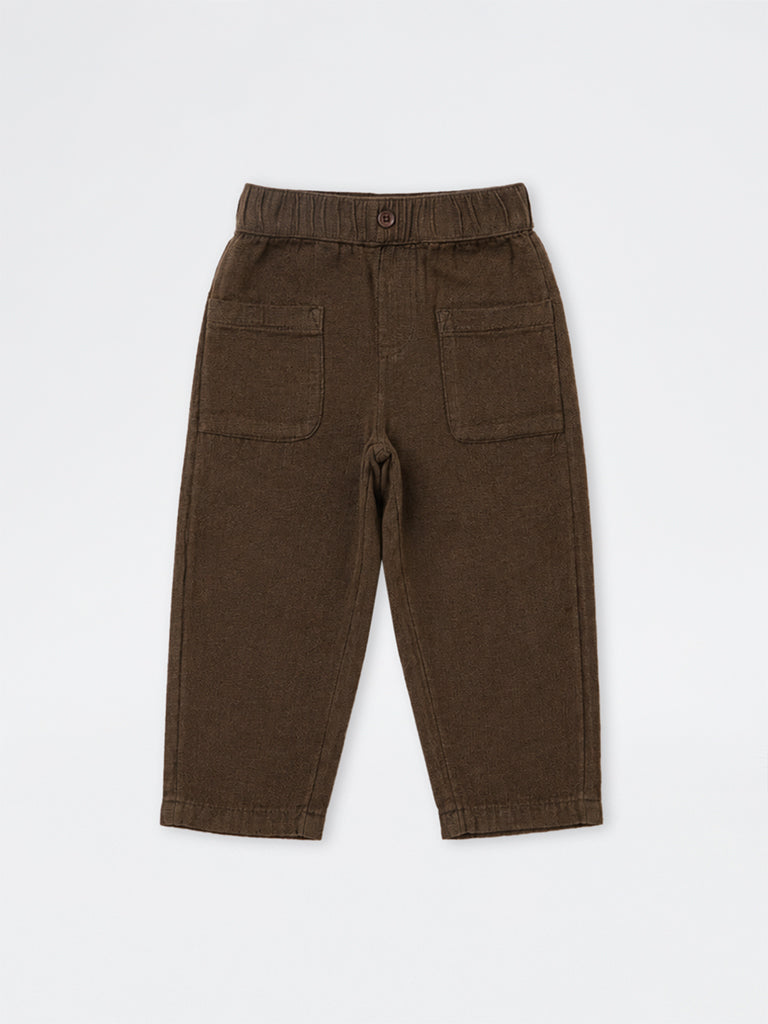 HOP Kids Boys Dark Brown Mid-Rise Cotton Trousers