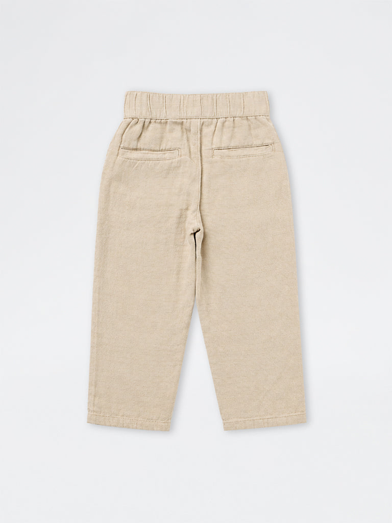 HOP Kids Boys Light Beige Mid-Rise Cotton Trousers