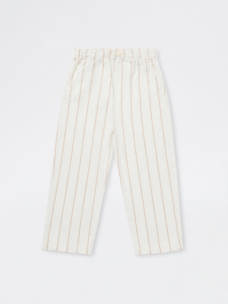 HOP Kids Boys Off-White Striped Mid-Rise Cotton Trousers
