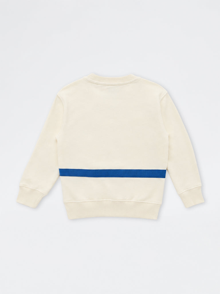 HOP Kids Boys Off-White Printed Sling-Bag Style Cotton Sweatshirt