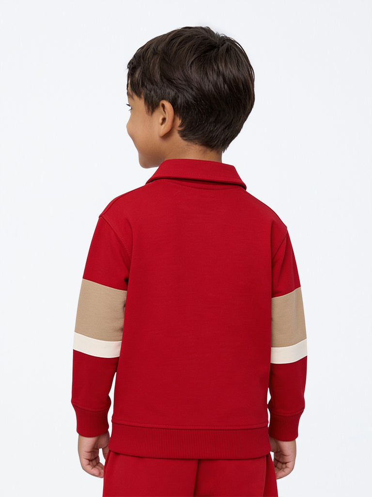 HOP Kids Boys Red Text Design Cotton-Blend Polo Sweatshirt