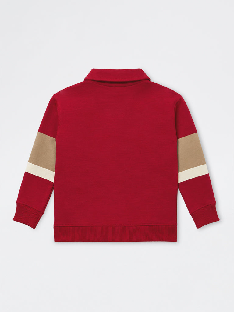 HOP Kids Boys Red Text Design Cotton-Blend Polo Sweatshirt