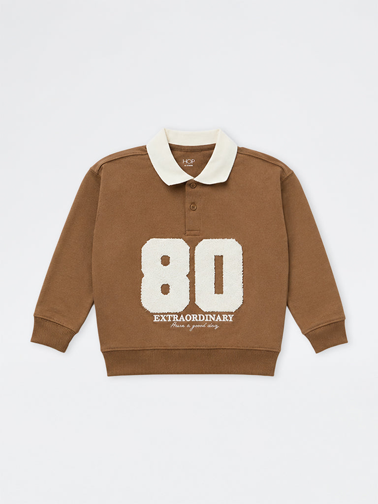 HOP Kids Boys Brown Numerical-Printed Cotton-Blend Sweatshirt