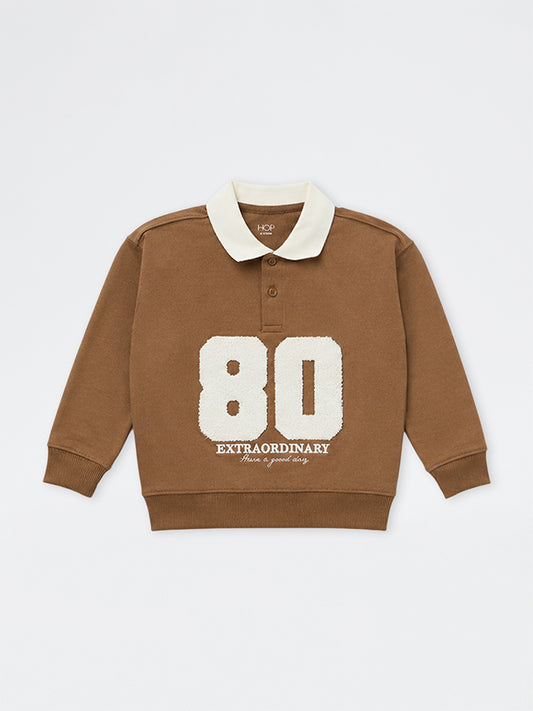 HOP Kids Boys Brown Numerical-Printed Cotton-Blend Sweatshirt