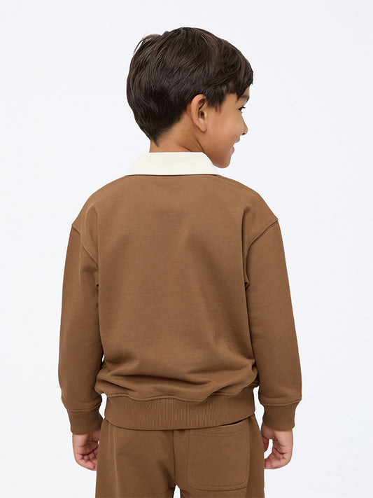 HOP Kids Boys Brown Numerical-Printed Cotton-Blend Sweatshirt