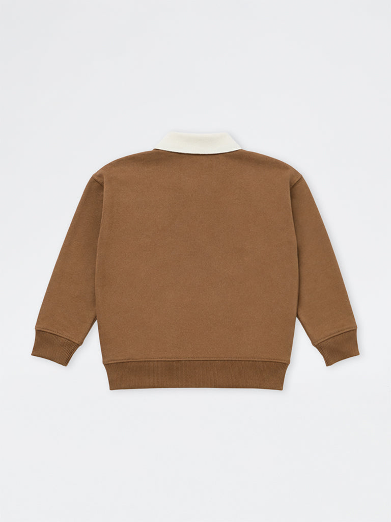 HOP Kids Boys Brown Numerical-Printed Cotton-Blend Sweatshirt