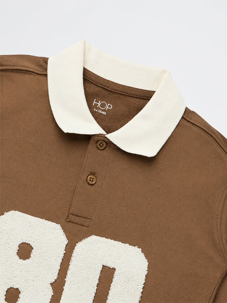HOP Kids Boys Brown Numerical-Printed Cotton-Blend Sweatshirt