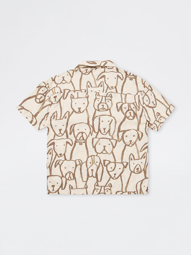 HOP Kids Boys Light Beige Dog Pattern Shirt