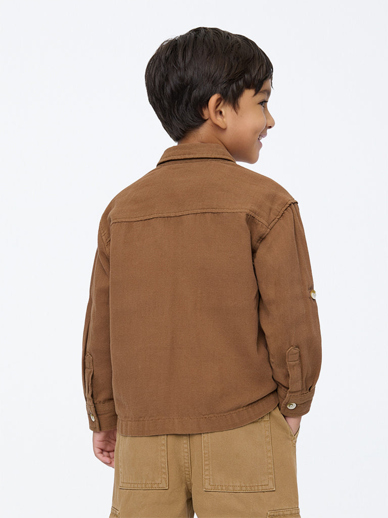 HOP Kids Boys Brown Patch-Detail Cotton Shirt