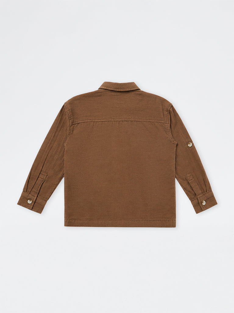 HOP Kids Boys Brown Patch-Detail Cotton Shirt