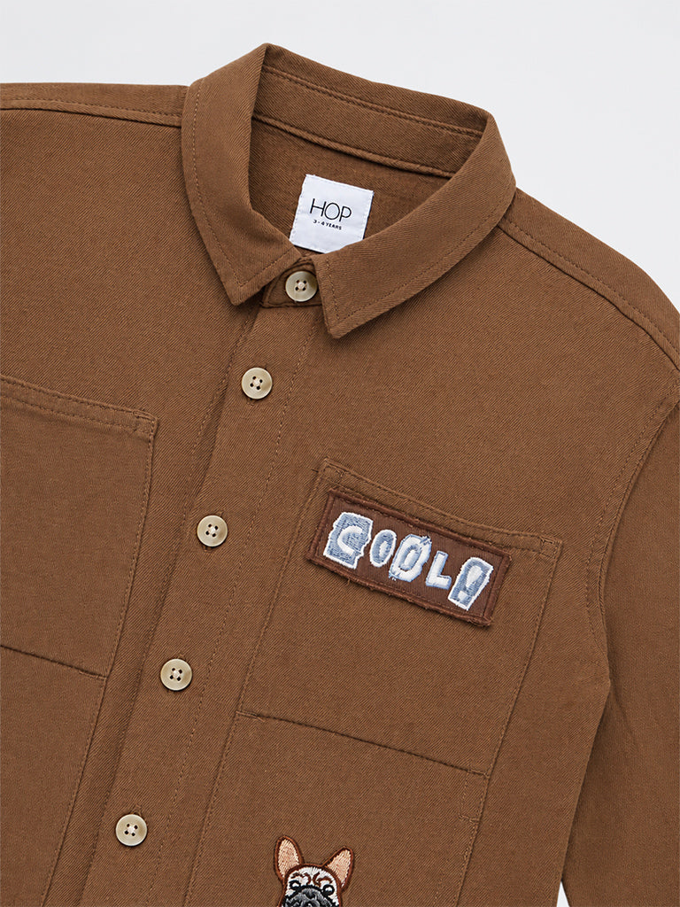 HOP Kids Boys Brown Patch-Detail Cotton Shirt