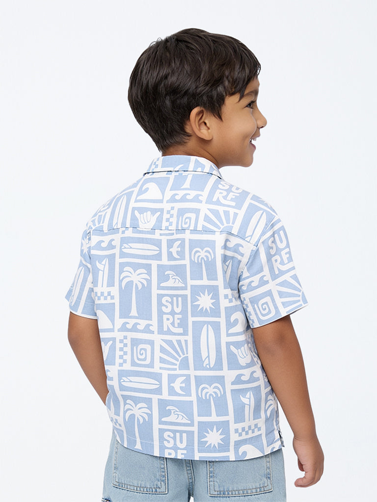 HOP Kids Boys Blue Surf-Theme Resort-Fit Shirt