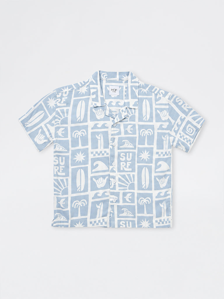 HOP Kids Boys Blue Surf-Theme Resort-Fit Shirt