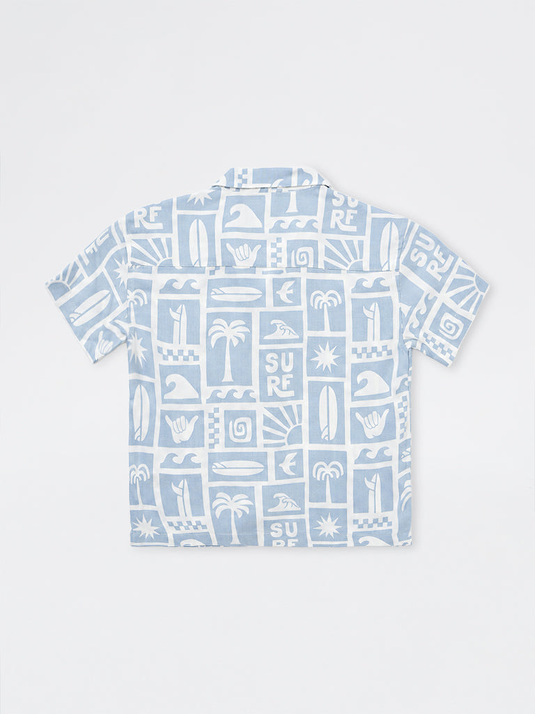 HOP Kids Boys Blue Surf-Theme Resort-Fit Shirt