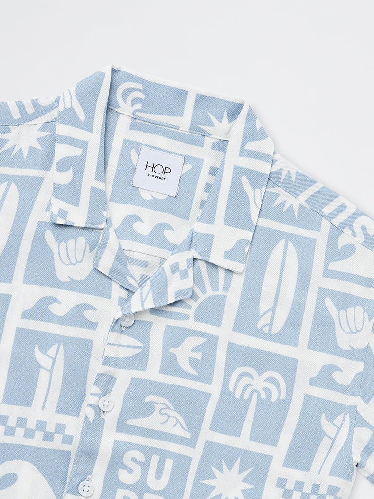 HOP Kids Boys Blue Surf-Theme Resort-Fit Shirt