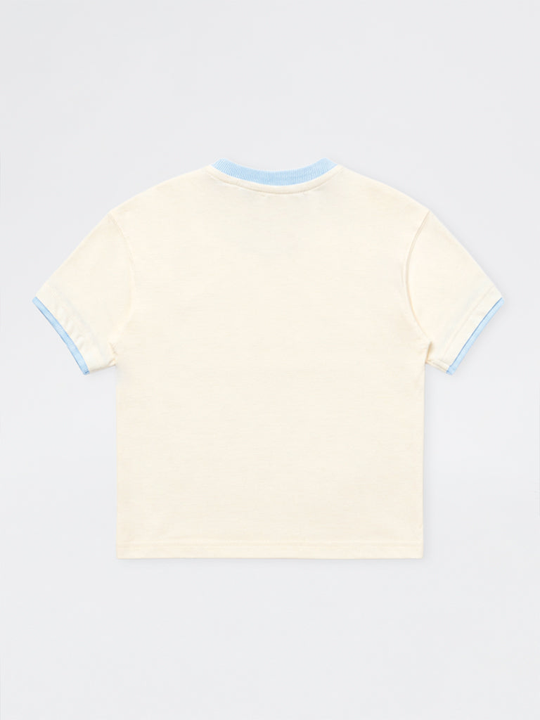 HOP Kids Boys Off-White Dog Printed Cotton T-Shirt