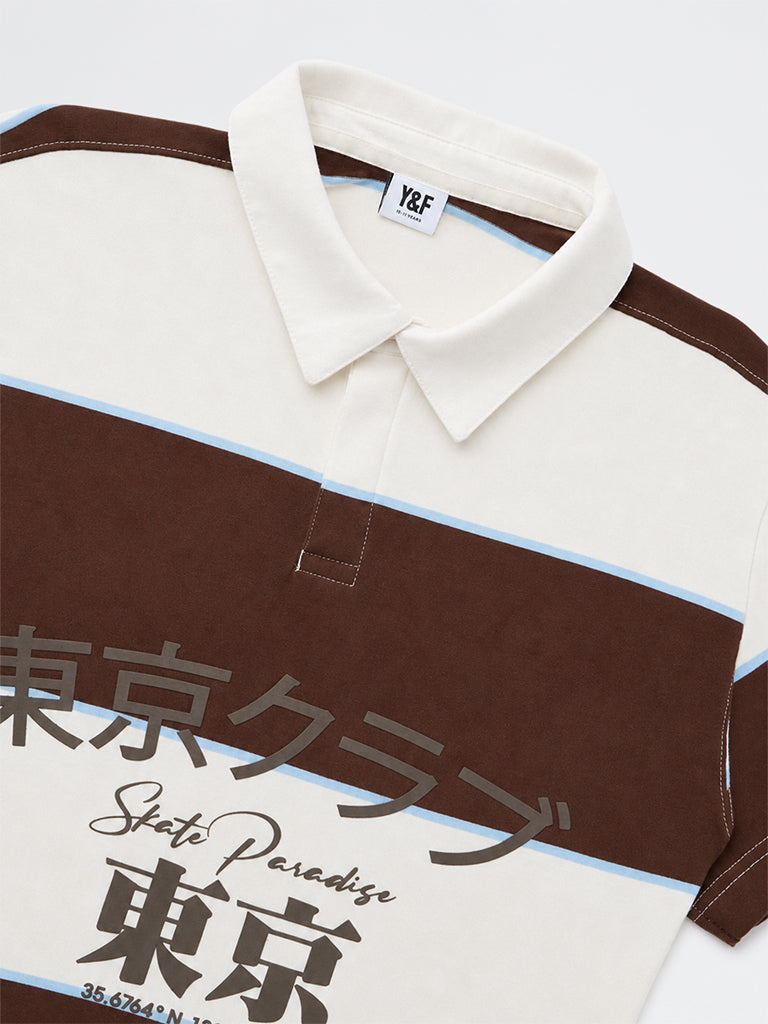 Boys Brown Striped Cotton Polo T-Shirt