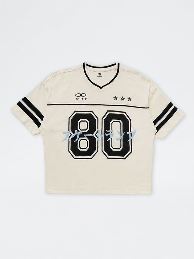 Boys Off-White Numerical Printed Cotton T-Shirt