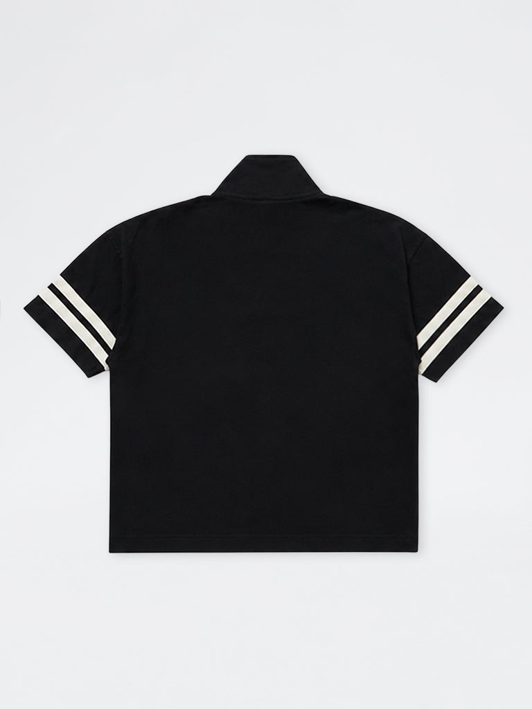 Y&F Kids Boys Black Japanese-Embroidered Cotton T-Shirt