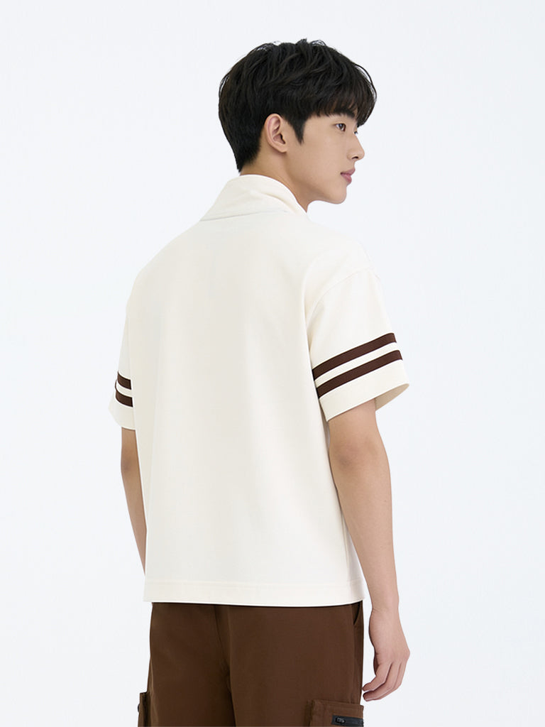 Boys Cream Japanese Text Printed Cotton T-Shirt