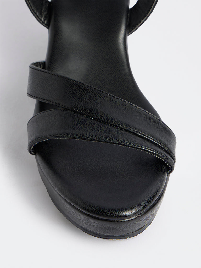 LUNA BLU Black Multi-Strap Wedge-Heel Sandals