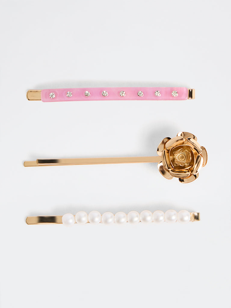 Westside Accessories Multi Coloured Embellished Hair Clips - Pack of 3