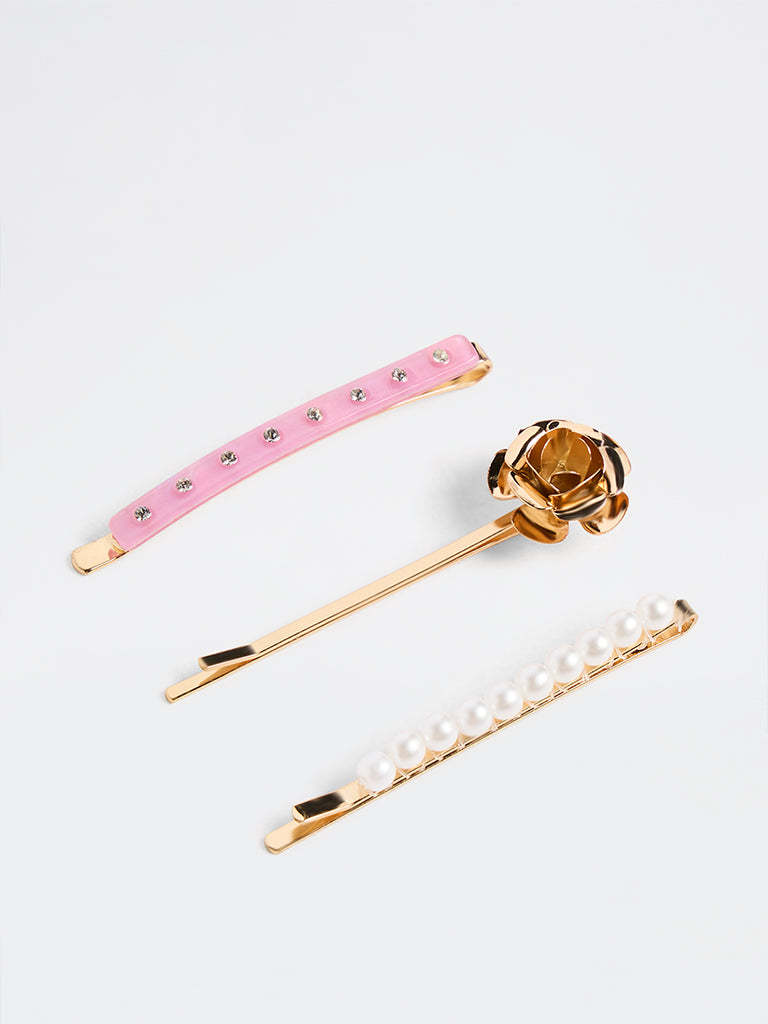 Westside Accessories Multi Coloured Embellished Hair Clips - Pack of 3