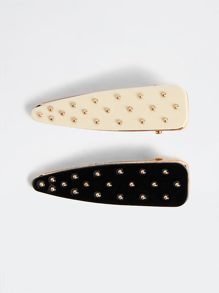 Westside Accessories Black and Off-White Studded Hair Clips - Pack of 2