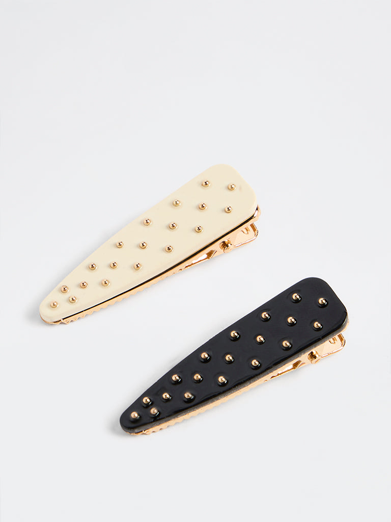 Westside Accessories Black and Off-White Studded Hair Clips - Pack of 2