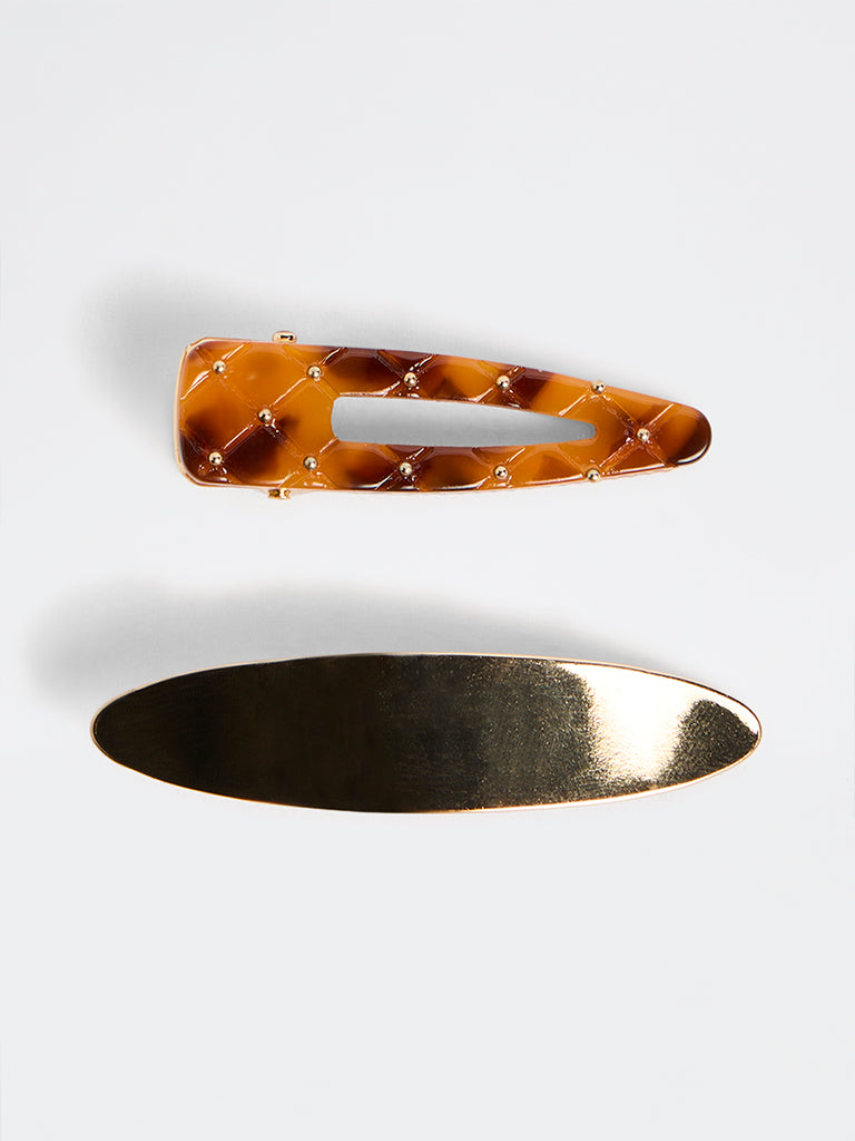 Westside Accessories Gold and Brown Hair Clips - Pack of 2
